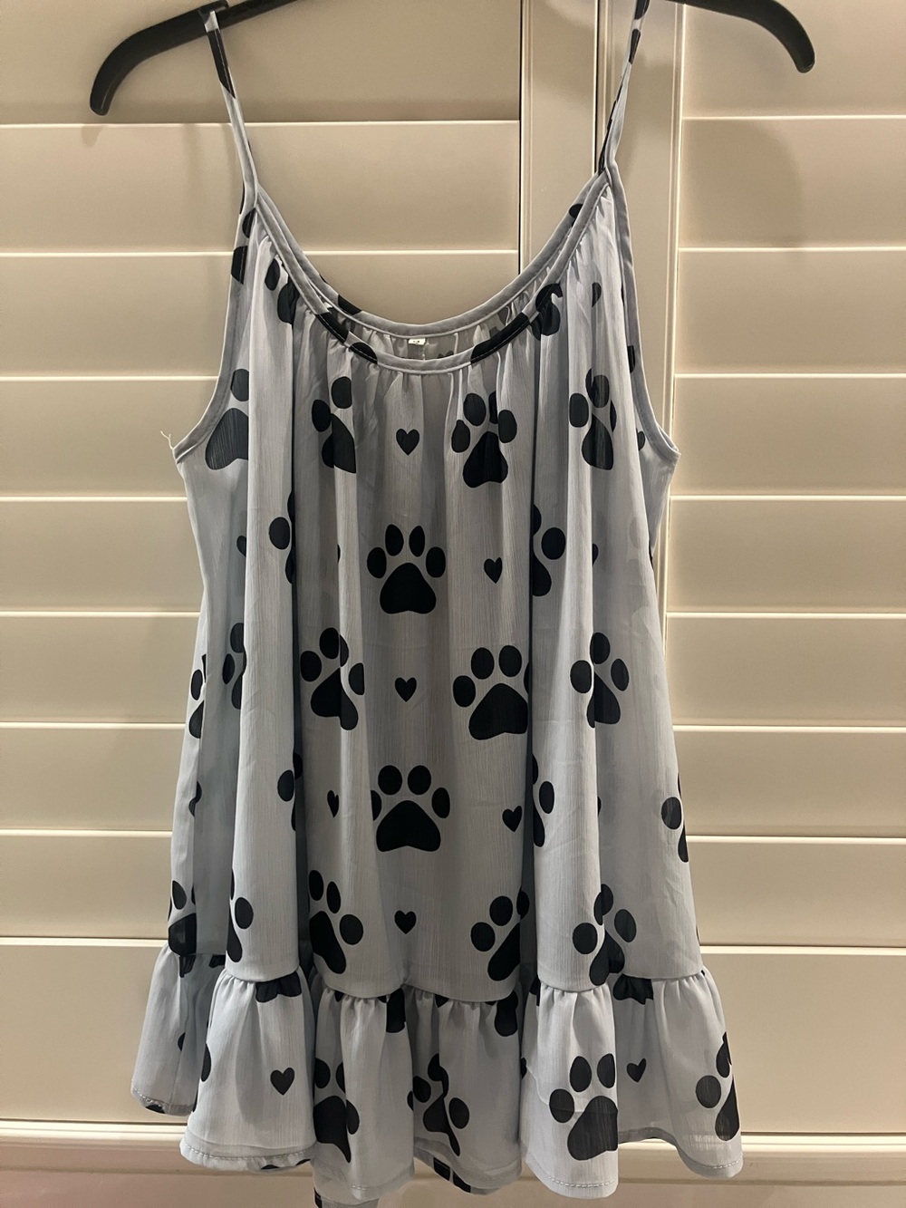 Light Gray Spaghetti Strap Dress with Black Paw Print